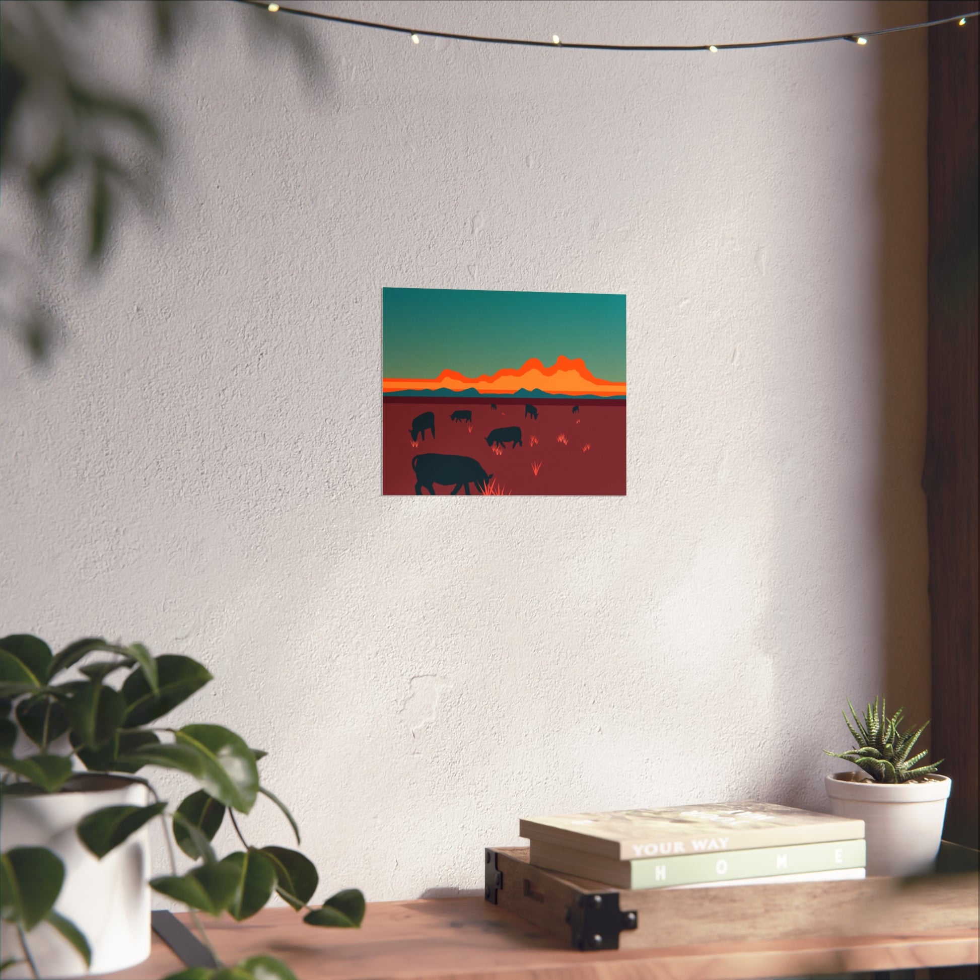 Cattle at Dusk Fine Art Poster | Rustic Home Decor, Cow Art Print, Nature Wall Art, Country Style Living Room, Gift for Animal Lovers